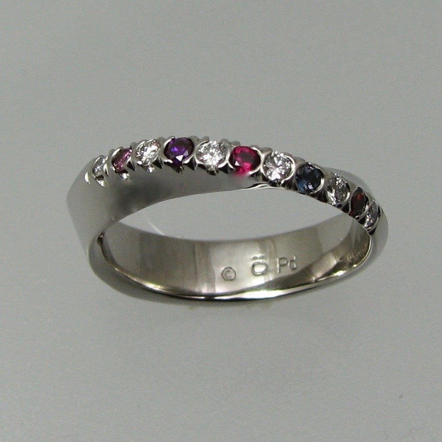 Möbius Ring with French Set Diamonds and Gemstones